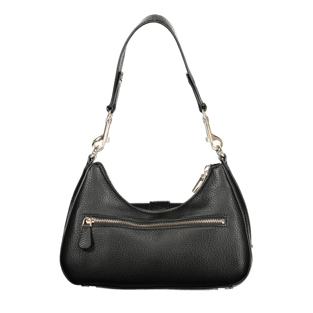 Handbag by Guess Jeans for women in polyurethane black features an refined silhouette, showcasing a secure zipper, ample external-pockets, internal-pockets & cardholder, and versatile handle for a sophisticated refined aesthetic.