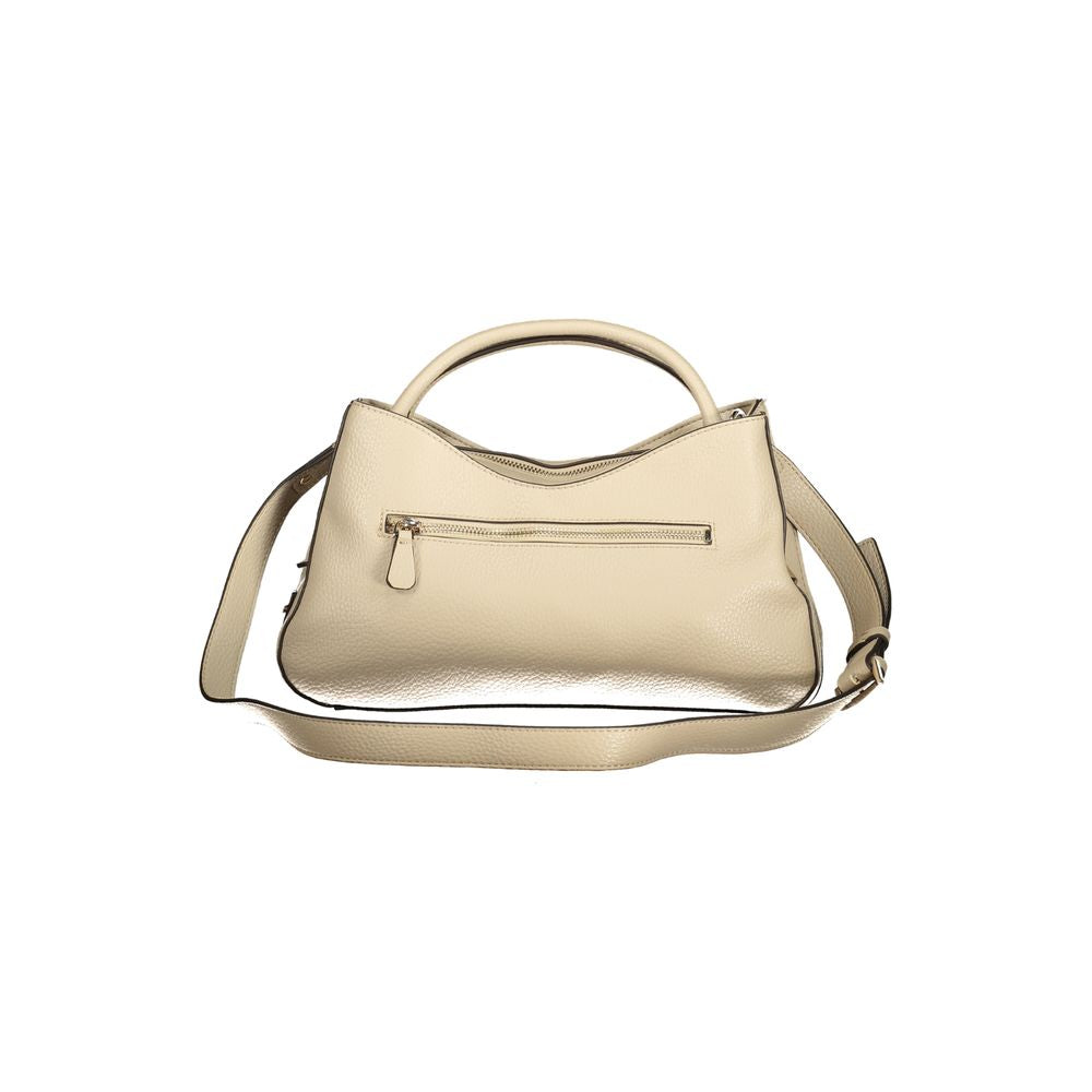 Handbag by Guess Jeans for women in polyurethane beige features a ornamental silhouette, showcasing a secure snap & zipper, ample built-in-compartments & external-pockets, and ornamental shoulder-strap, adjustable-strap, detachable-strap & handle for a sophisticated look.