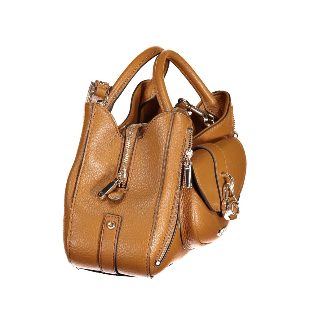 Handbag by Guess Jeans for women in polyurethane brown presents a ornamental silhouette, showcasing a secure snap & zipper, ample built-in-compartments, external-pockets & internal-pockets, and versatile shoulder-strap, handle & adjustable-strap for a ornamental finish.