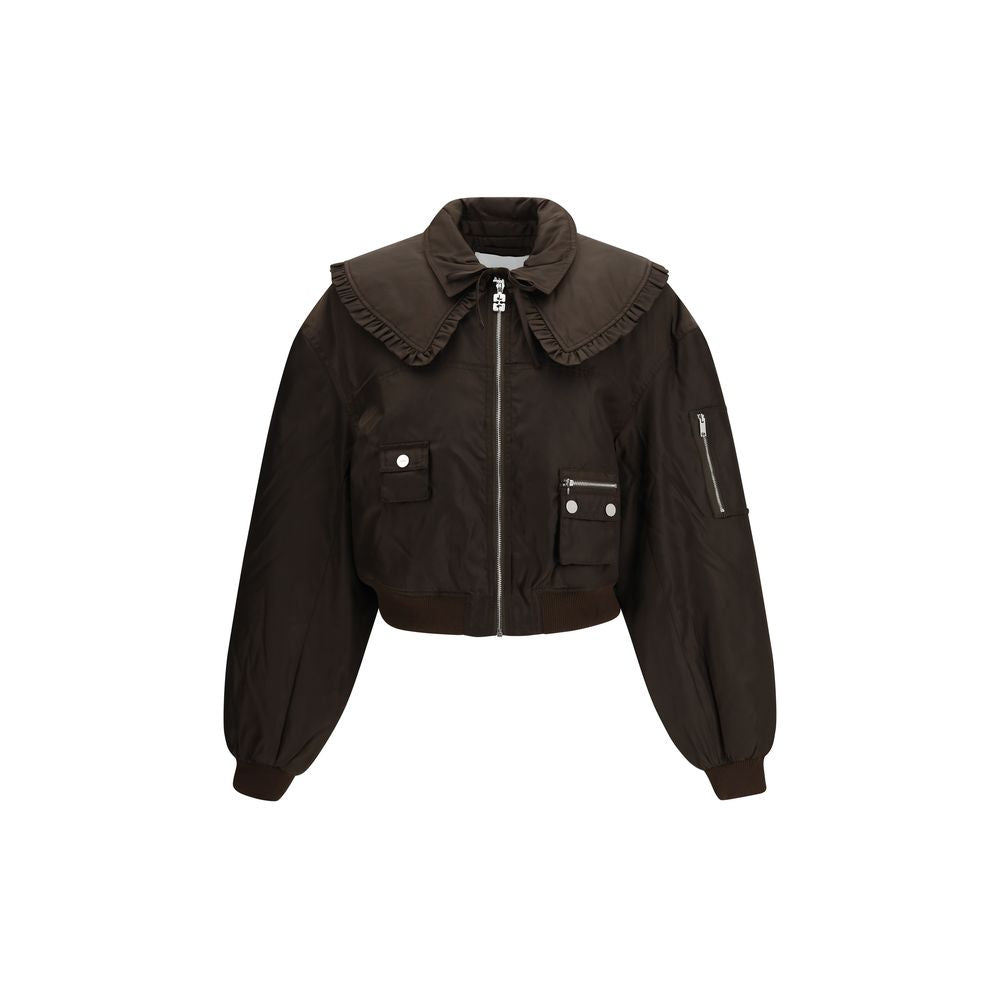 Bomber Jacket by Ganni for women in polyamide polyurethane & nylon bicolour features an contemporary silhouette, showcasing a sophisticated and contemporary pockets for a truly refined look.