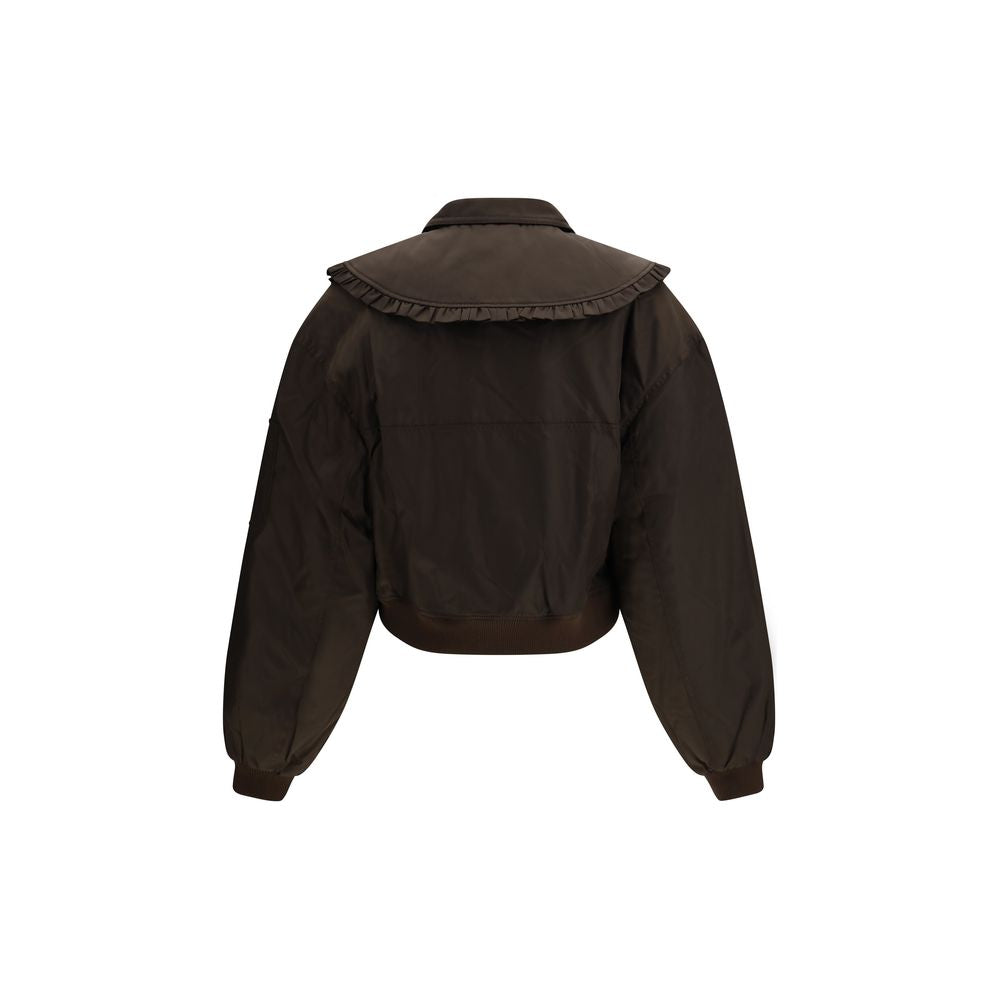 Bomber Jacket by Ganni for women in polyamide polyurethane & nylon bicolour showcases a bohemian silhouette, artfully detailed with a bohemian and signature pockets for a truly bohemian finish.