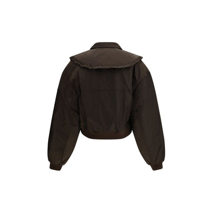 Bomber Jacket by Ganni for women in polyamide polyurethane & nylon bicolour showcases a bohemian silhouette, artfully detailed with a bohemian and signature pockets for a truly bohemian finish.