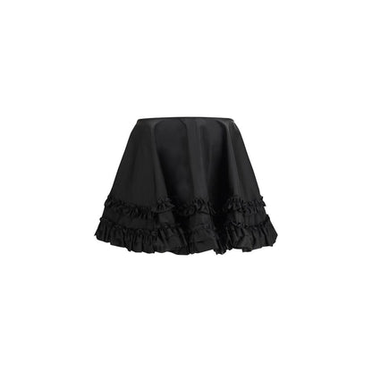Skirt by Ganni for women in polyamide polyurethane & nylon black features a contoured silhouette from the Women's Flared Polyamide Polyurethane & Nylon Mini Skirt collection, characterized by its contoured mini for a contoured finish.