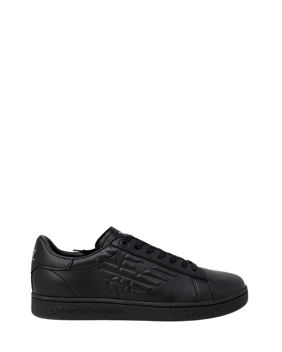 Sneakers by EA7 Emporio Armani for men in polyester black features an fashionable silhouette, showcasing the premium Men's Low Top Polyester Sneakers in a fashionable low-top style that offers a fashionable finish for refined style.