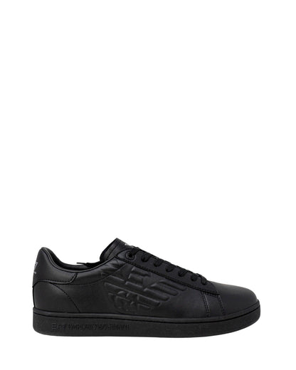 Sneakers by EA7 Emporio Armani for men in polyester black features an fashionable silhouette, showcasing the premium Men's Low Top Polyester Sneakers in a fashionable low-top style that offers a fashionable finish for refined style.