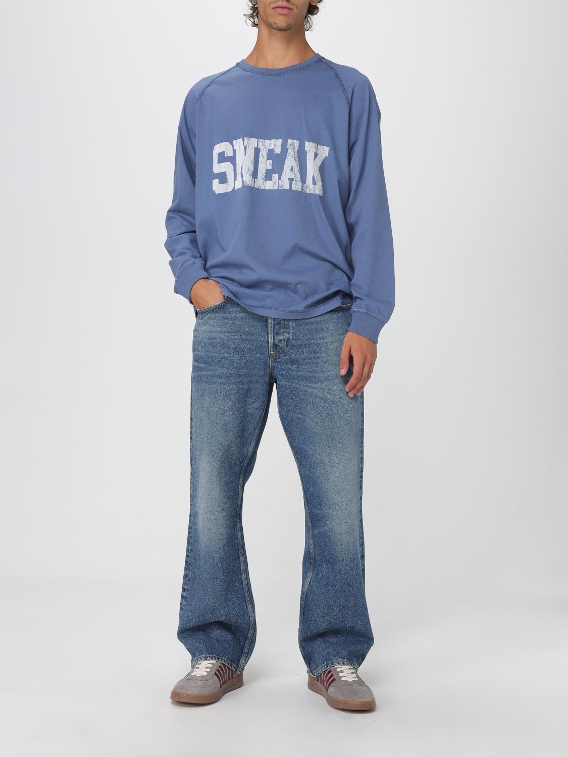 Jeans by Golden Goose for men in denim cotton blue features an sartorial flared and long with a cut for a sartorial finish.