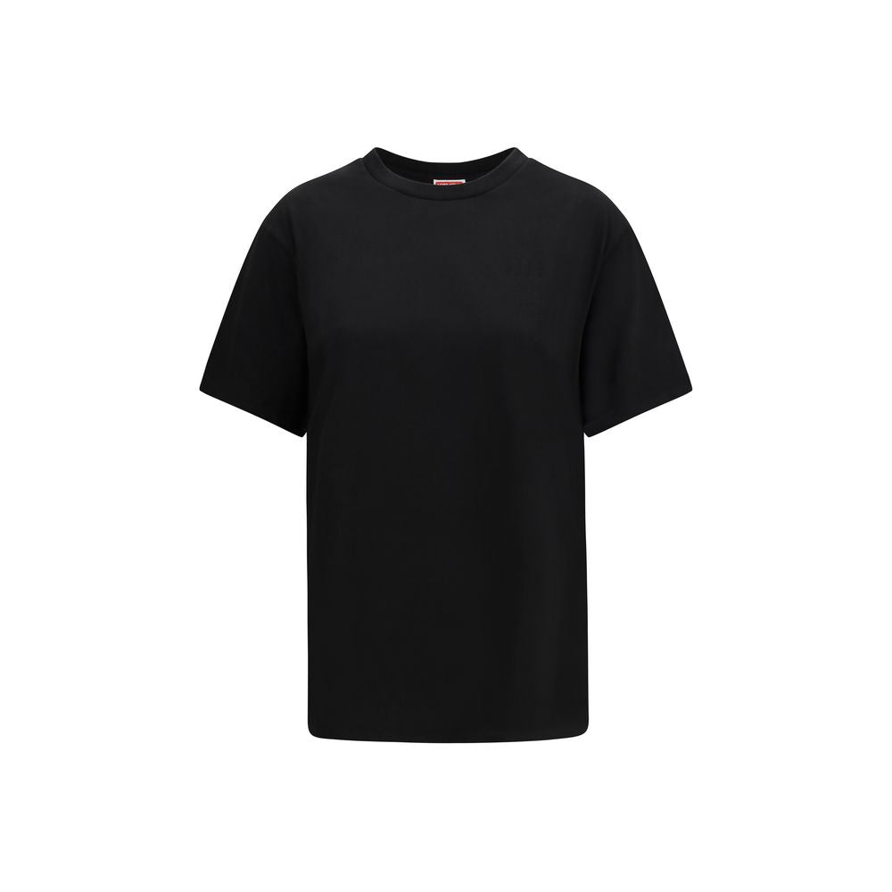 T-Shirt by Kenzo for women in cotton black & signature showcases a dramatic silhouette, elegantly detailed with a dramatic round neckline and short-sleeve for a truly dramatic finish.