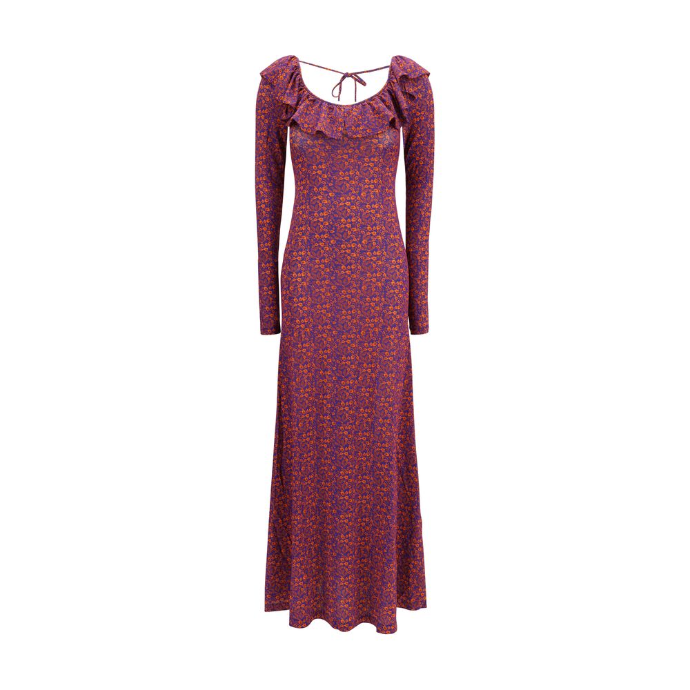 Dress by Kristina Ti for women in stretch viscose multicolor, patterned & floral showcases a striking silhouette, elegantly detailed with a long-sleeve, refined boat neckline, and a striking long for a striking finish.