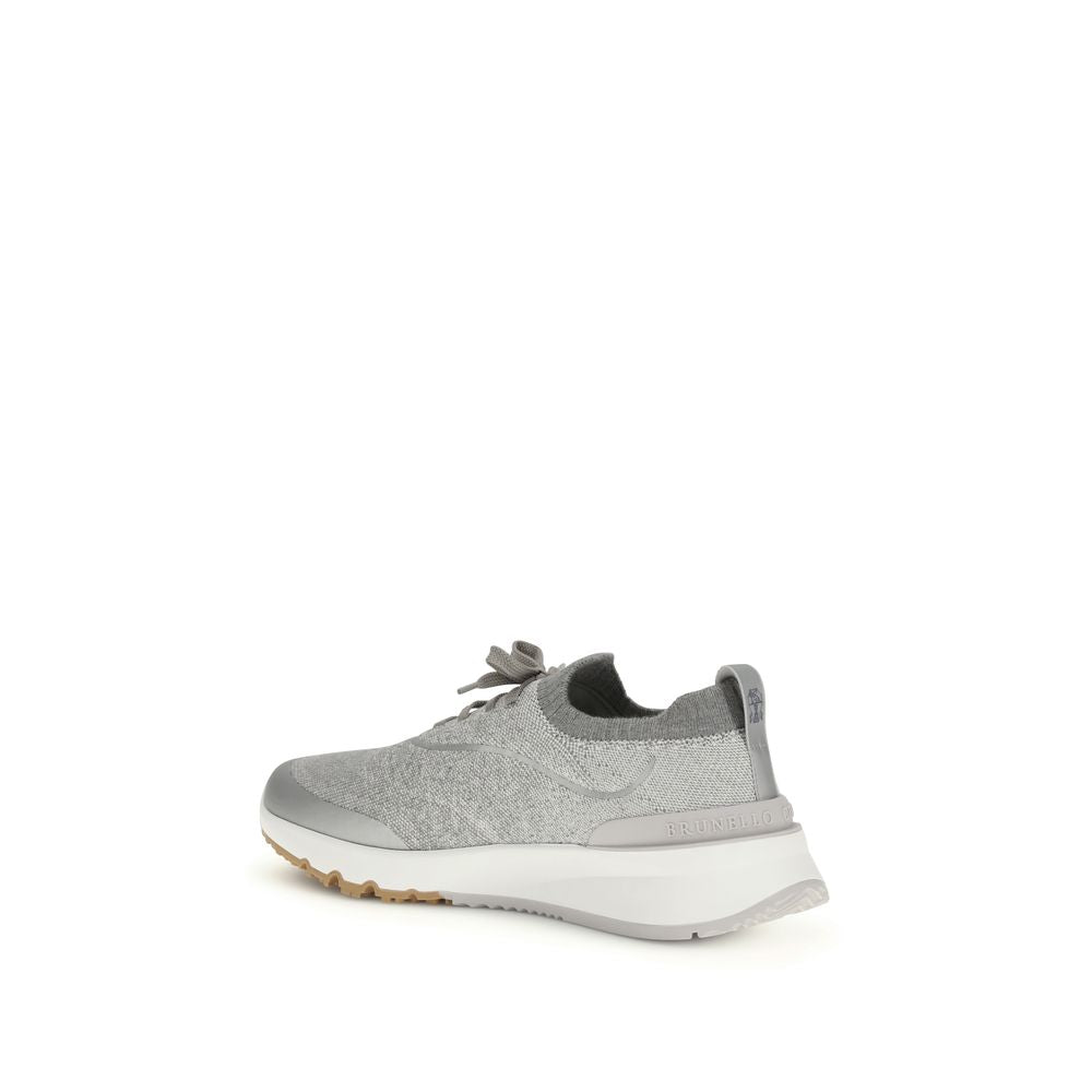 Athletic Sneakers by Brunello Cucinelli for men in tu & cotton gray features an exquisite silhouette, showcasing the premium athletic style of the Men's Athletic TU & Cotton Sneakers with an exquisite finish.