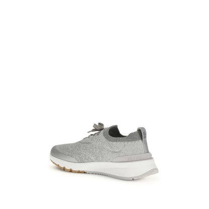 Athletic Sneakers by Brunello Cucinelli for men in tu & cotton gray features an exquisite silhouette, showcasing the premium athletic style of the Men's Athletic TU & Cotton Sneakers with an exquisite finish.