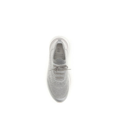 Athletic Sneakers by Brunello Cucinelli for men in tu & cotton gray features an effortless chic silhouette, showcasing the signature athletic style of the Men's Athletic TU & Cotton Sneakers collection with a truly effortless chic finish.