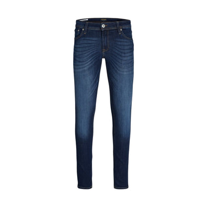 Jeans by Jack Jones for men in stretch denim cotton blue presents a refined pantology silhouette, artfully defined by a refined pantology skinny, long, and a sophisticated .
