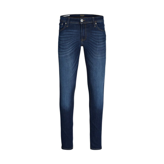 Jeans by Jack Jones for men in stretch denim cotton blue presents a refined pantology silhouette, artfully defined by a refined pantology skinny, long, and a sophisticated .