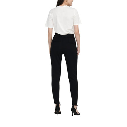 Trousers by Only for women in stretch viscose & nylon black presents a perennial silhouette, meticulously tailored with a wide cut, long finish, and an elegant .