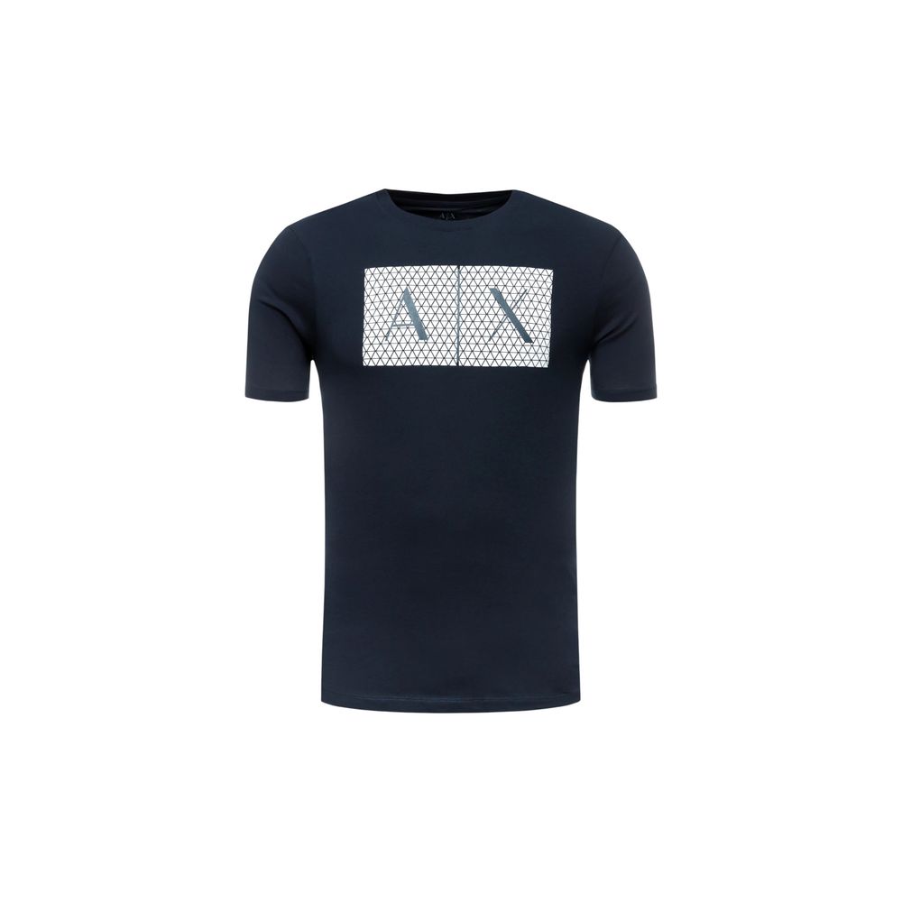 T-Shirt by Armani Exchange for men in cotton blue showcases a unassuming silhouette, artfully detailed with a refined and unassuming for a sophisticated, contemporary look.