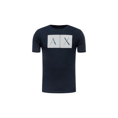 T-Shirt by Armani Exchange for men in cotton blue showcases a unassuming silhouette, artfully detailed with a refined and unassuming for a sophisticated, contemporary look.