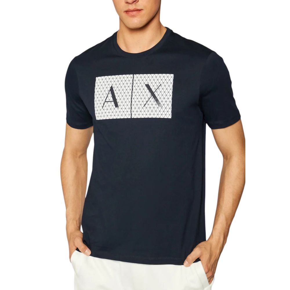 T-Shirt by Armani Exchange for men in cotton blue features an edgy silhouette, meticulously detailed with a sophisticated and for a truly edgy finish.