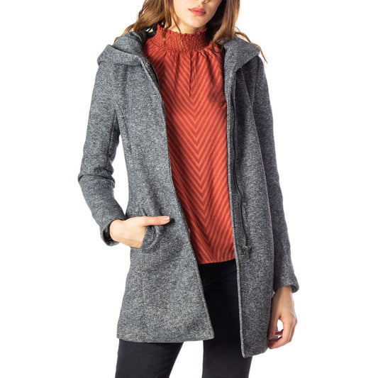 Only Women's Cotton Polyester Hooded Overcoat - Gray