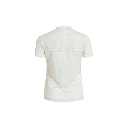 T-Shirt by Vila Clothes for women in stretch polyamide cream showcases a dramatic silhouette, elegantly detailed with a dramatic and for a truly dramatic finish.