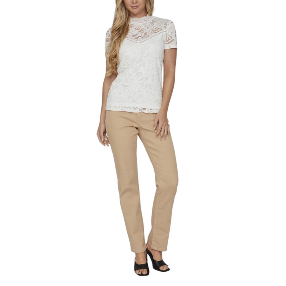 T-Shirt by Vila Clothes for women in stretch polyamide cream showcases a chic silhouette, artfully detailed with a chic and for a chic finish.