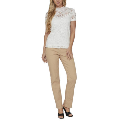 T-Shirt by Vila Clothes for women in stretch polyamide cream showcases a chic silhouette, artfully detailed with a chic and for a chic finish.