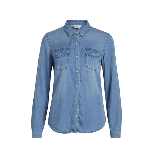 Vila Clothes Women's Long-Sleeve Lyocell & Cotton Shirt - Light Blue