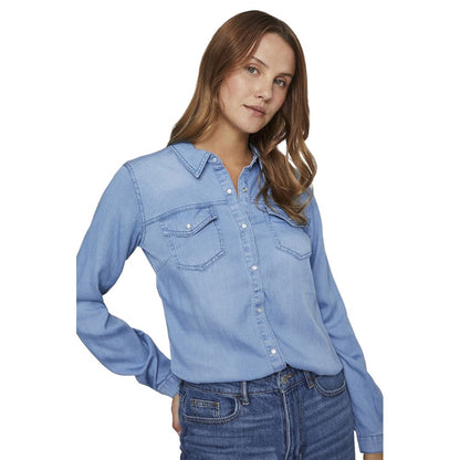 Vila Clothes Women's Long-Sleeve Lyocell & Cotton Shirt - Light Blue