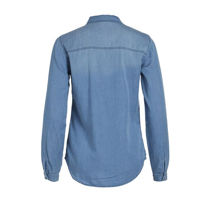 Vila Clothes Women's Long-Sleeve Lyocell & Cotton Shirt - Light Blue