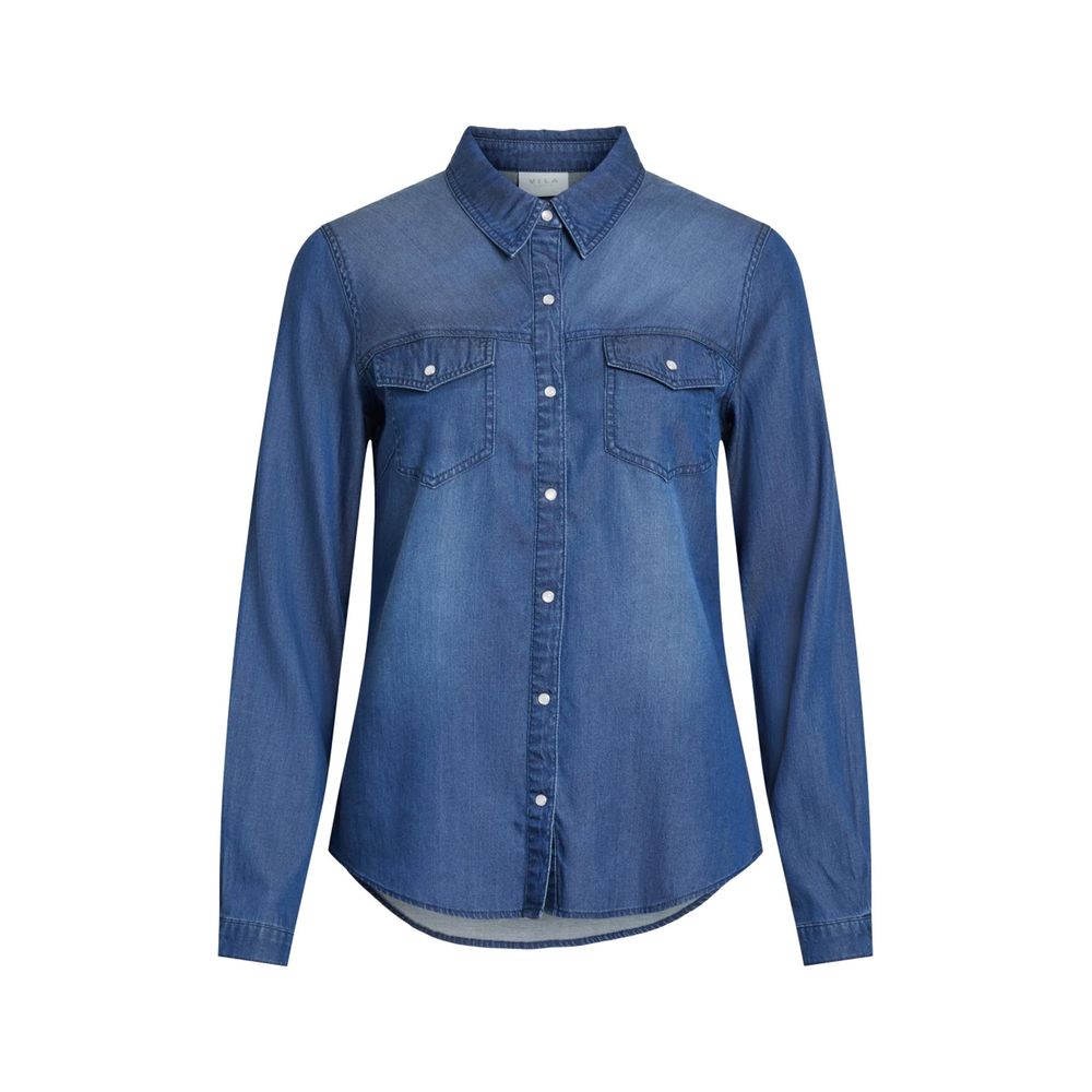 Shirt by Vila Clothes for women in lyocell & cotton blue showcases a sublime silhouette, artfully detailed with a sublime and long-sleeve for a sophisticated, sublime finish.
