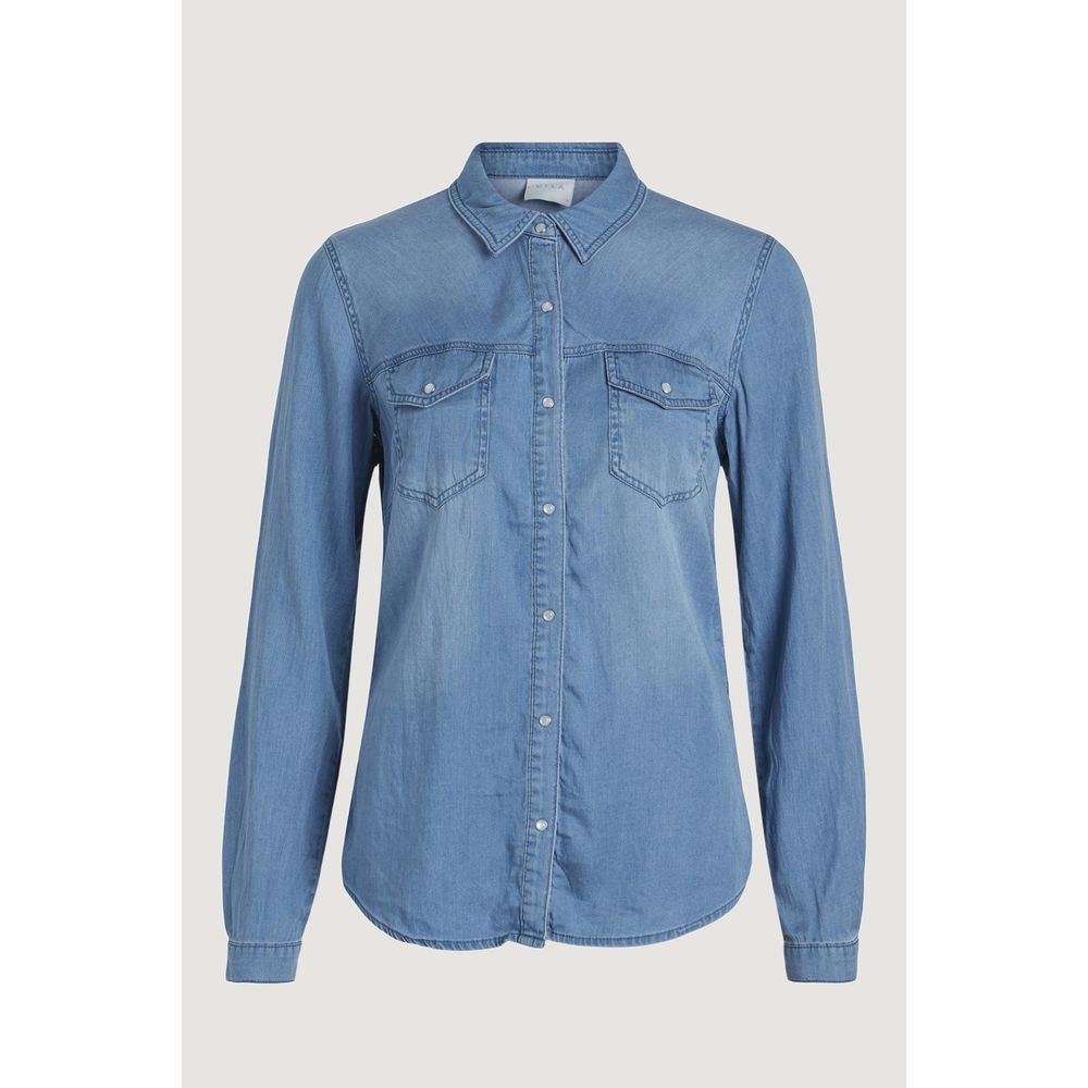 Vila Clothes Women's Long-Sleeve Lyocell & Cotton Shirt - Light Blue