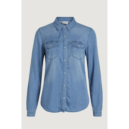 Vila Clothes Women's Long-Sleeve Lyocell & Cotton Shirt - Light Blue