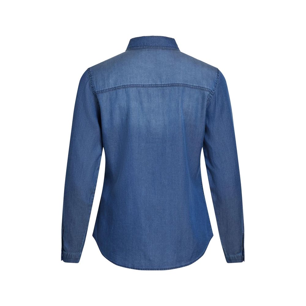 Shirt by Vila Clothes for women in lyocell & cotton blue showcases a sharp silhouette, elegantly detailed with a sharp and sharp .