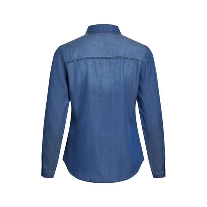 Shirt by Vila Clothes for women in lyocell & cotton blue showcases a sharp silhouette, elegantly detailed with a sharp and sharp .