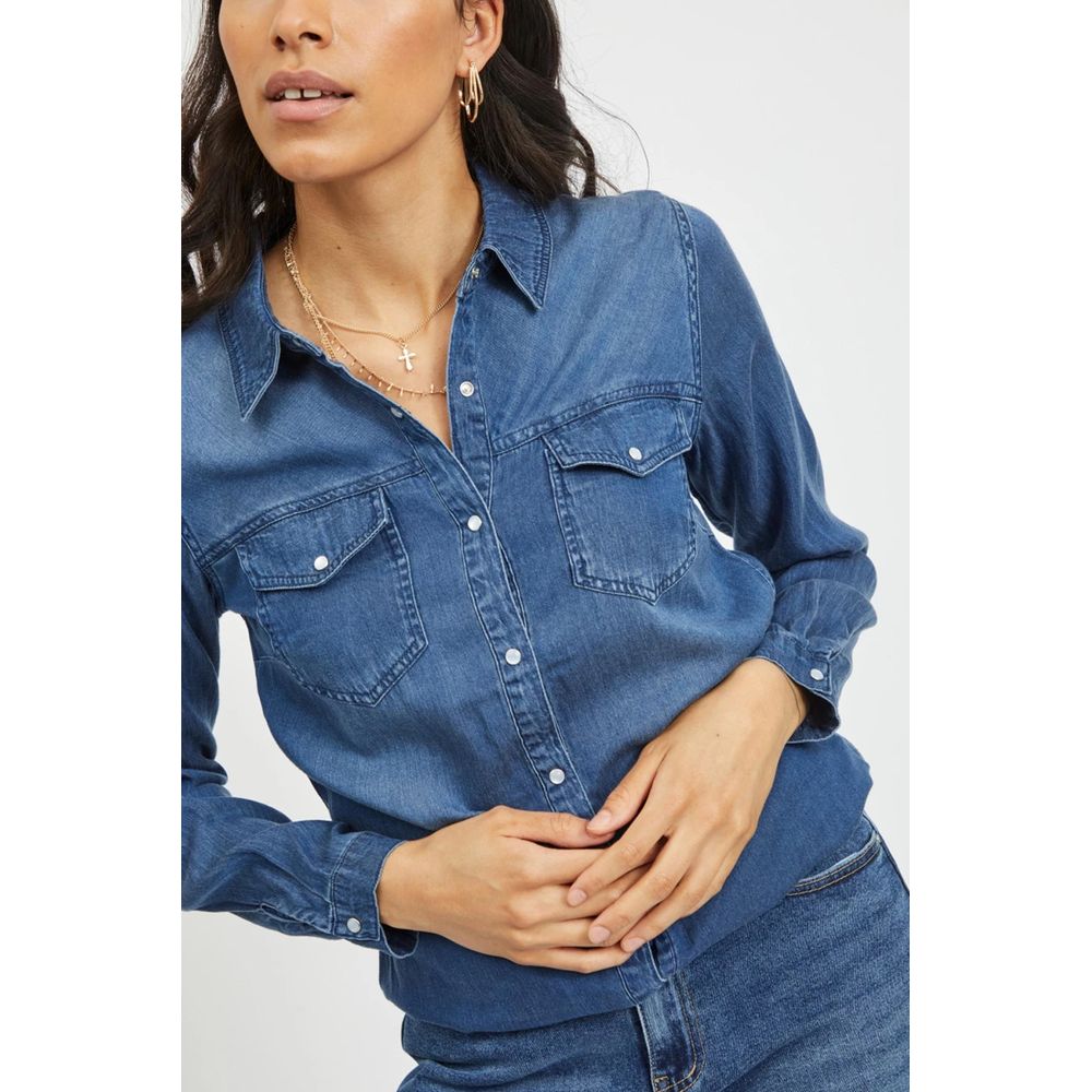 Shirt by Vila Clothes for women in lyocell & cotton blue, featuring a nuanced and nuanced for a sophisticated finish.