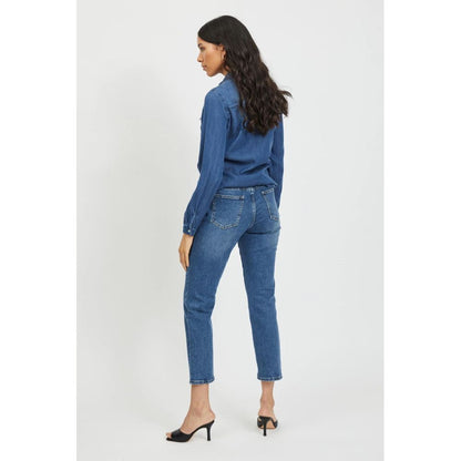 Shirt by Vila Clothes for women in lyocell & cotton blue showcases a sharp silhouette, elegantly detailed with a sharp and sharp .