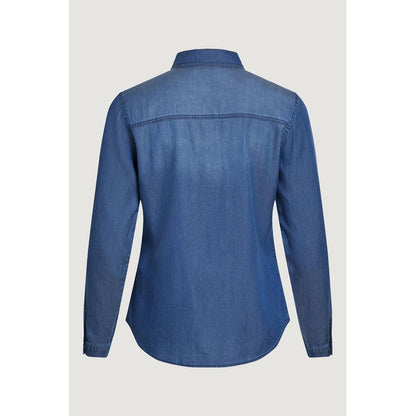 Shirt by Vila Clothes for women in lyocell & cotton blue features an architectural silhouette with a refined and elegant for a architectural look.