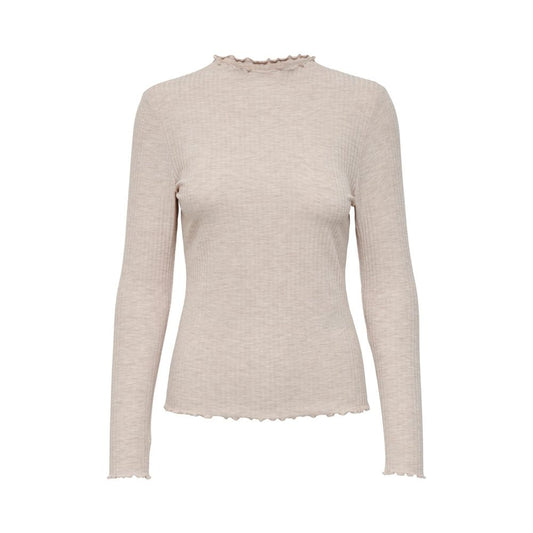 Sweater by Only for women in stretch viscose polyester beige showcases a discreet silhouette, finished with a discreet turtle high-neck neckline and long-sleeve for a discreet look.