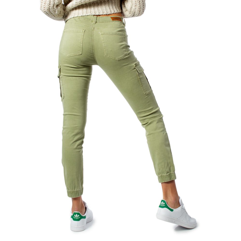 Trousers by Only for women in stretch cotton green features an sartorial silhouette, showcasing a precise skinny and long with a sartorial for a refined look.