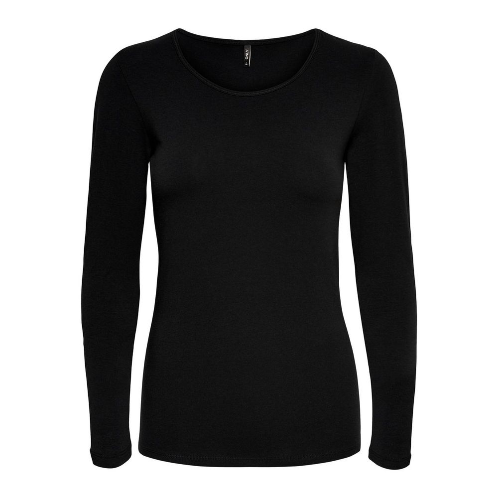 T-Shirt by Only for women in stretch cotton black features an edgy silhouette, meticulously detailed with a sophisticated long-sleeve and for a truly edgy finish.