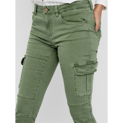Trousers by Only for women in stretch cotton green features an on trend silhouette, showcasing a sophisticated skinny with a long and for an on trend finish.
