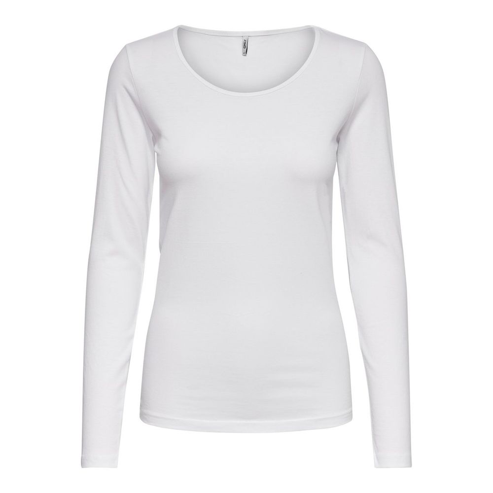 T-Shirt by Only for women in stretch cotton white showcases a fashionable silhouette, elegantly detailed with a fashionable long-sleeve and for a sophisticated, high-fashion look.