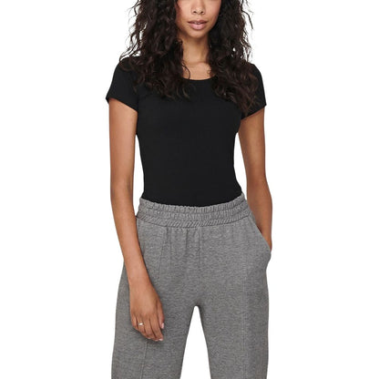 T-Shirt by Only for women in stretch cotton black showcases a chic silhouette, artfully detailed with a chic round neckline and short-sleeve for a chic finish.