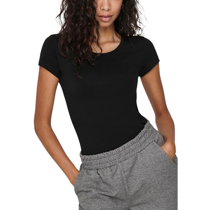 T-Shirt by Only for women in stretch cotton black features an on trend silhouette, perfectly showcasing a on trend and round neckline for an elevated aesthetic.