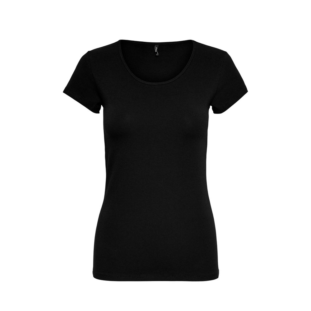 T-Shirt by Only for women in stretch cotton black showcases a unassuming silhouette, artfully detailed with a refined and unassuming for a sophisticated, contemporary look.