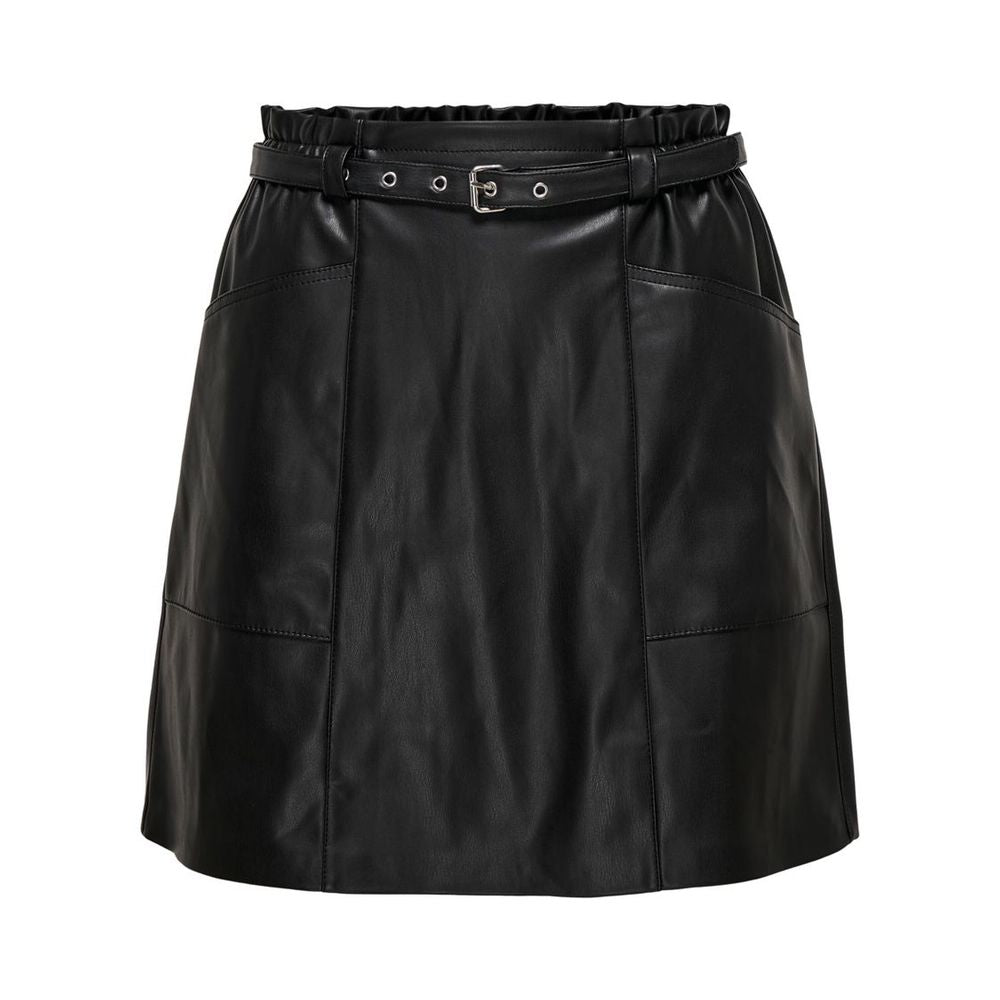 Skirt by Only for women in polyester black features a contoured silhouette from the Women's Mini Polyester Skirt collection, characterized by its contoured mini for a contoured finish.