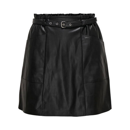 Skirt by Only for women in polyester black features a contoured silhouette from the Women's Mini Polyester Skirt collection, characterized by its contoured mini for a contoured finish.