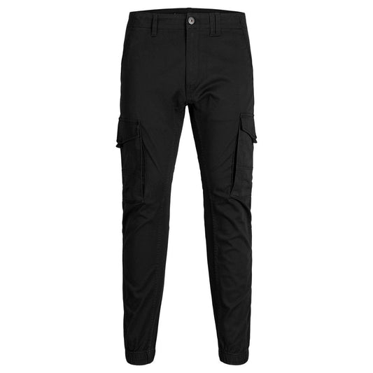 Trousers by Jack Jones for men in stretch cotton black features a sculptural silhouette, showcasing a sculptural skinny & slim and long with a sophisticated for a sculptural finish.