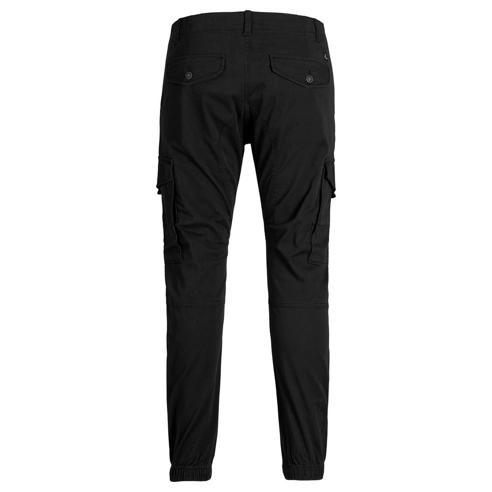 Trousers by Jack Jones for men in stretch cotton black features an on trend silhouette, showcasing a sophisticated skinny & slim with a long and for an on trend finish.