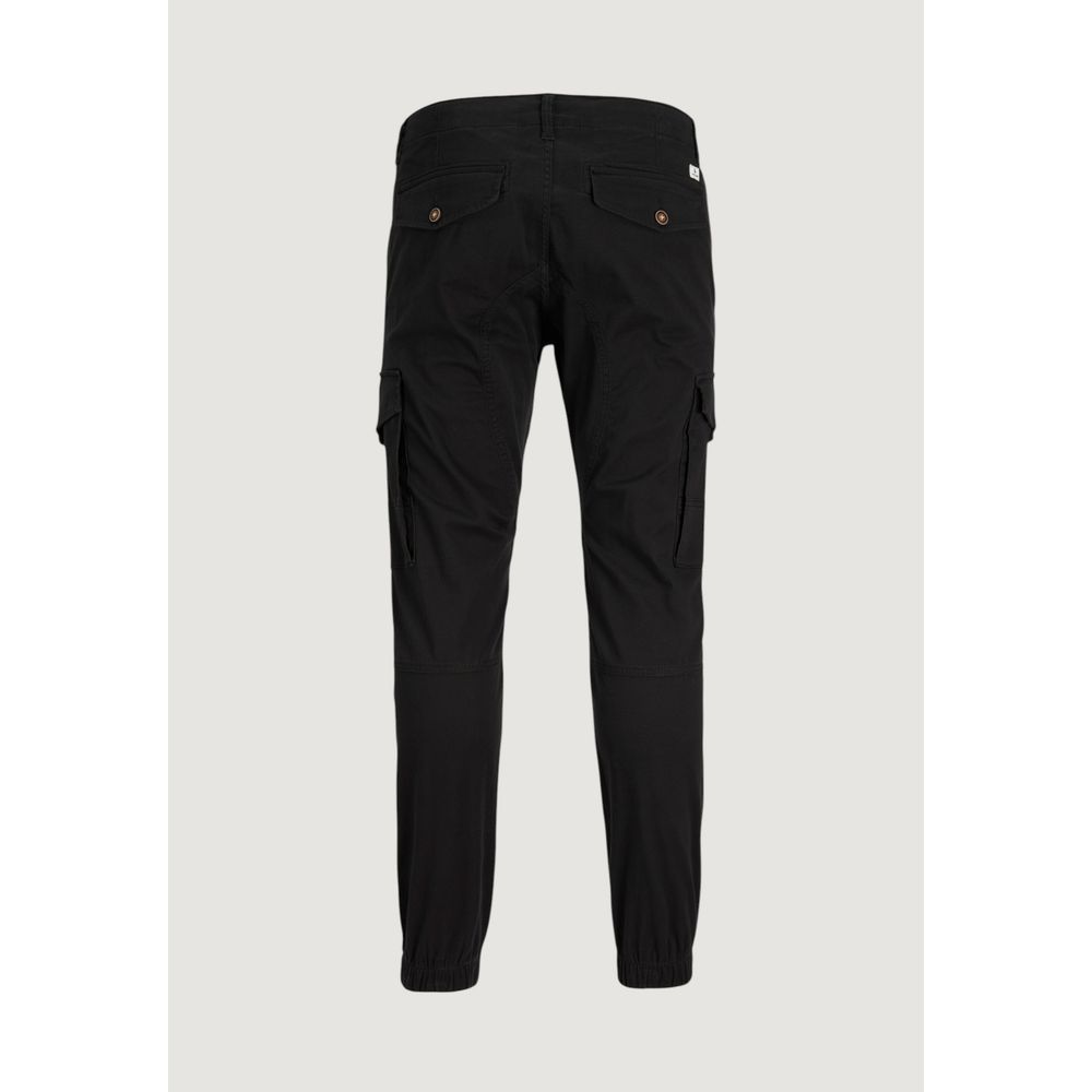Trousers by Jack Jones for men in stretch cotton black features a sculptural silhouette, showcasing a sculptural skinny & slim and long with a sophisticated for a sculptural finish.