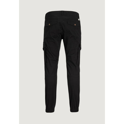 Trousers by Jack Jones for men in stretch cotton black features a sculptural silhouette, showcasing a sculptural skinny & slim and long with a sophisticated for a sculptural finish.